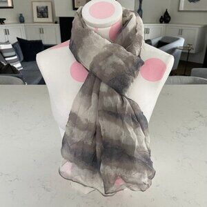 Club Monaco Moody Abstract PrintSilk ScarfWrap Grey Cream Tan Sz OS